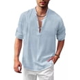 thumbnail image 3 of Camisa Henley De Lino Con Cuello Alto, Manga Larga, Casual,, 3 of 6