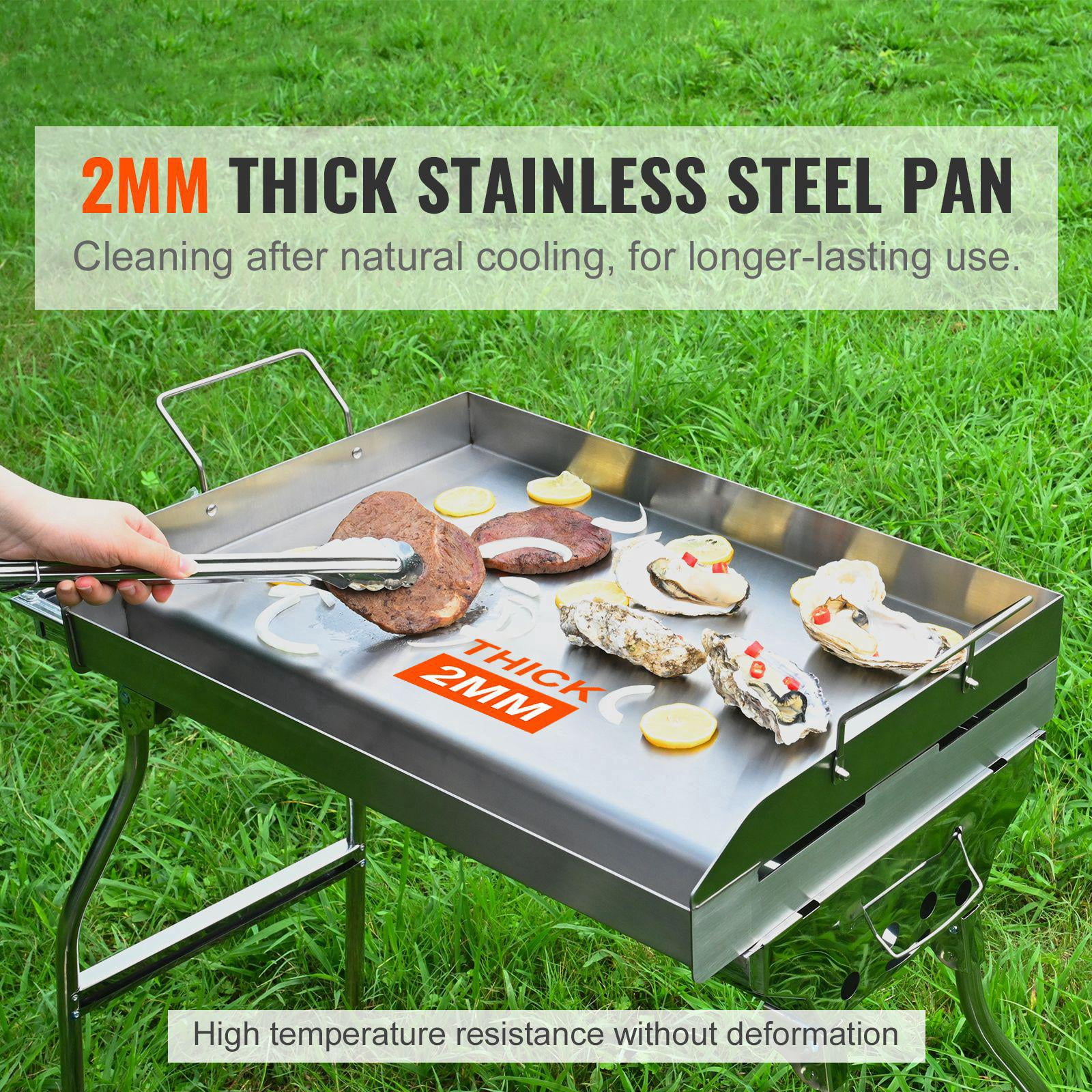 23.5x16 Inch Pre Cured Stainless Steel Rectangular Dual Stovetop Frying Pan Non Stick with Handle Oil Slot for Grills Gas Ovens Silver