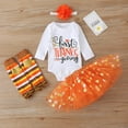 thumbnail image 2 of Odeerbi Thanksgiving Sets for Toddler Baby Girl Festival Letter Print Pullover + Skirt + Headband+Foot Cover Orange (0-18 Months), 2 of 9