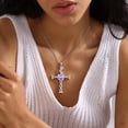 thumbnail image 6 of Juwaliy 925 Sterling Silver Plated Celtic Cross Necklace for Women,June Birthstone Rose Flower Pendant Irish Jewelry Christmas Valentines Birthday Gift for Mother/Wife/Daughter, 6 of 10