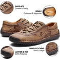 thumbnail image 3 of Mens Casual Shoes Summer Breathable Sneakers Loafers Walking Shoes Hand Made Lace-Up Leather Dress Flats Shoes for Driving Business Working Office, 3 of 11