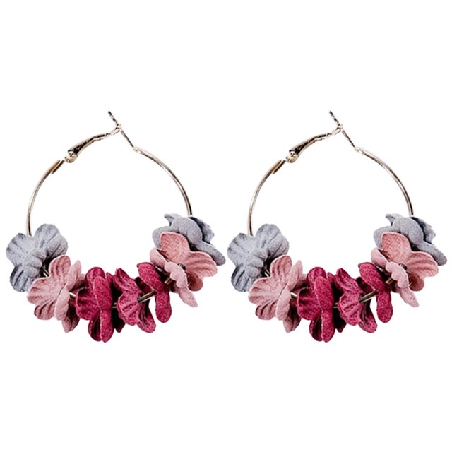 Womens Hoop Earrings Fashion Dried Flower Petal Drop Earrings Ear Hoops Ear Clip