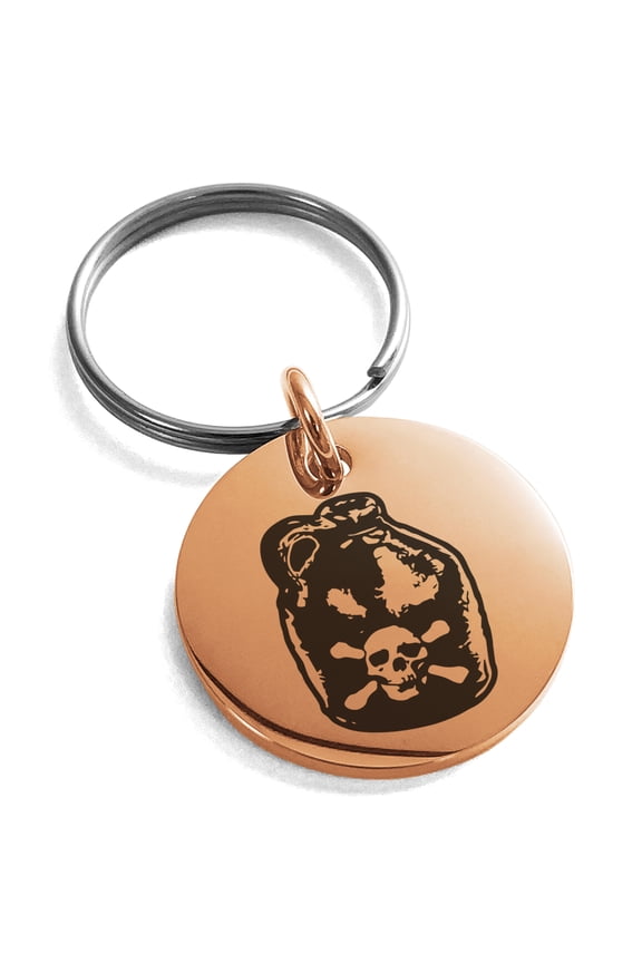 Stainless Steel Pirate Skull Crossbones Rum Engraved Small Medallion Circle Charm Keychain Keyring