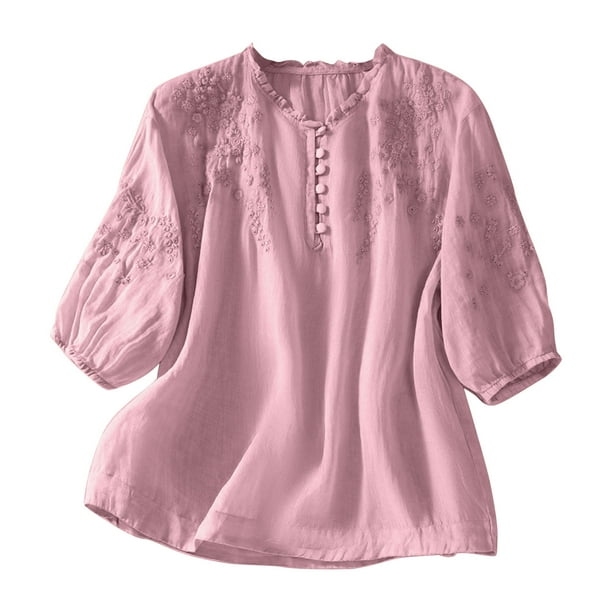 Vestidos Casuales Para Mujer, Blusas De Mujer De Moda Camisetas sueltas de verano con cuello redondo y manga corta para mujer
