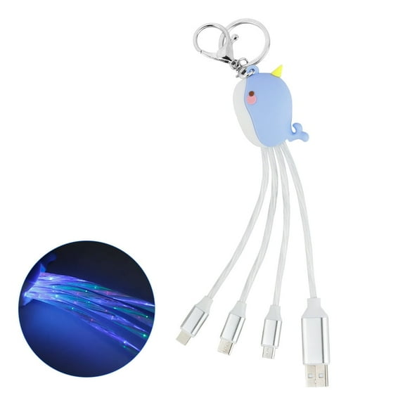 0.6 Ft 3 in 1 Multi Charging Cable, Short Universal USB Keychain Cable for Travel, Ocean Series Flowing Light Data Cable Cute Pendant Keychain,Cords Adapter with Type-C,Micro USB Port Connectors