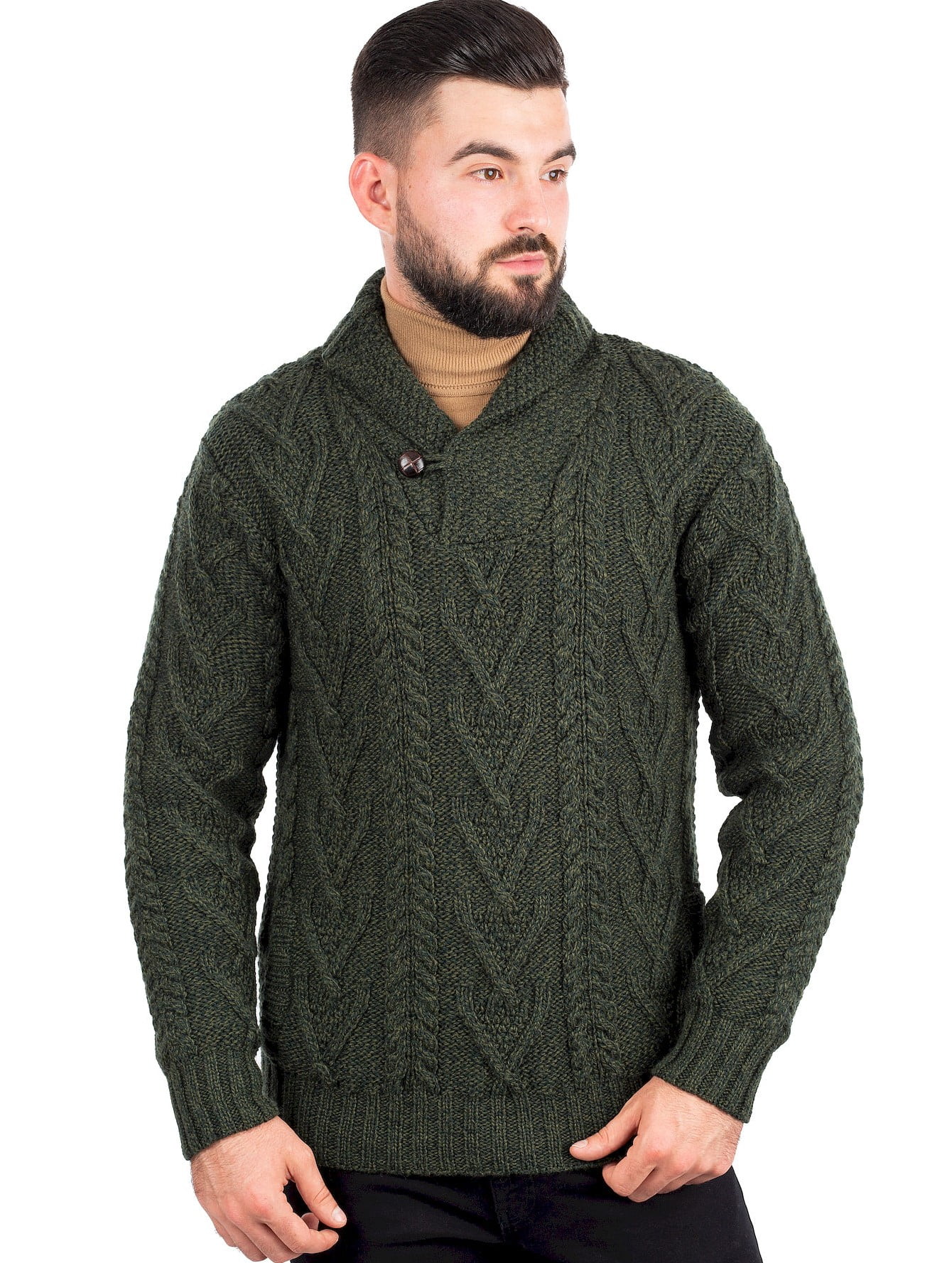 Percussion Half Button Pullover Jumper Knitted Sweater Green 