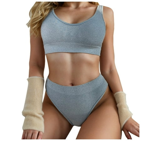 Xiaoxatg Womens Solid Color Athletic Lingerie Set Sport Bra And Panty Set Wirefree Push Up Bra Seamless Thong Panties Sports Bra Women