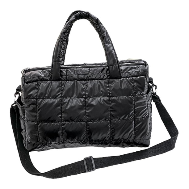 Bolso de hombro de invierno para mujer, cartera con apertura enmarcada ancha, acolchada Negro Yuyangstore Bolso de mujer