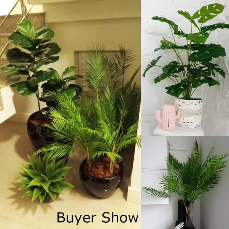 EDIMENS Artificial Monstera Plants, 28'' Fake Plants Tropical Palm Tree  with Plastic Plant Pot, Desk Faux Plants Indoor for Home Decor, 18 Leaves