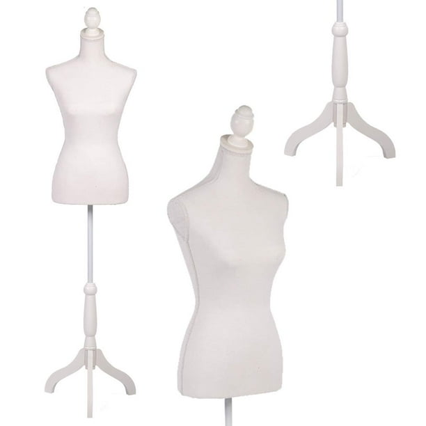 Female Mannequin Torso Clothing Display W/ Tripod Wooden Base White