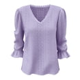thumbnail image 4 of Endives Women's Long Sleeve T Shirt Lace Mesh Hollow V Neck Casual Womens Top Spring Trendy Purple, 4 of 5