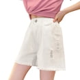 thumbnail image 3 of Gelikeya Girls Ripped Denim Shorts Elastic Waist Summer Casual Jeans Shorts Solid Color Outdoor Streetwear Clothes White, 10-11 Years, 3 of 8