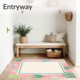 thumbnail image 3 of ODIKA 3'x5' Machine Washable Non-Slip Area Rug, Storybook Giraffe Illustration Surrounded by Pastel Safari Flora Motif High Traffic Rug, Pink, 721473, 3 of 7