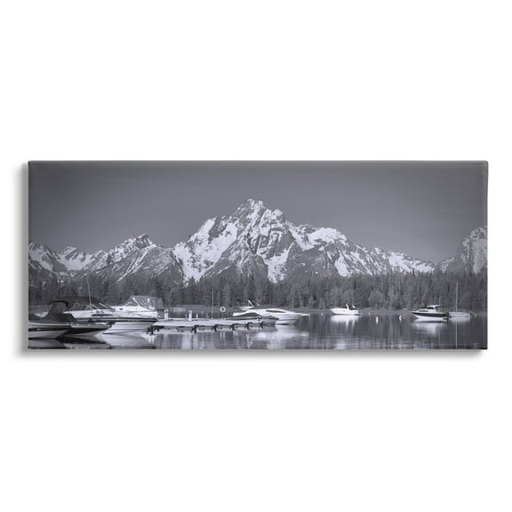 Stupell Industries Icy Marina Bay Boat Port Snowy Mountain Summit,30 x 13, Design by Daniel Sproul