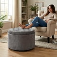 thumbnail image 4 of Dovov Round Ottoman with Storage and Reversible Tray, 25" Upholstered Footrest Coffee Table Button Tufted Storage Ottoman Foot Stool, Gray, 4 of 10
