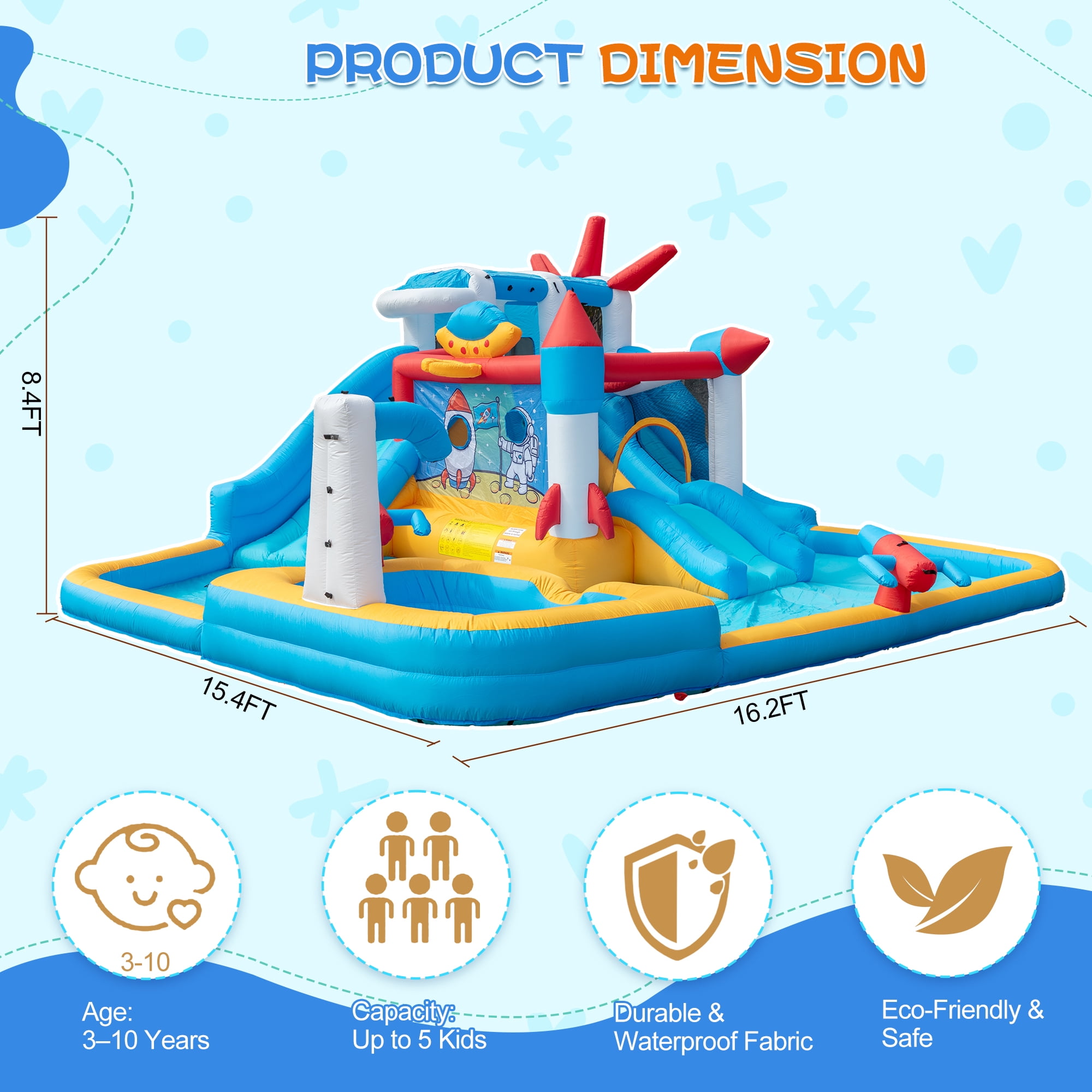 Eclife Inflatable Bounce House Water Slide with Blower, Backyard Water Park Combo with Slides, Splash Pool, Climbing Wall, Obstacle Course, Jumping Area for Indoor Outdoor