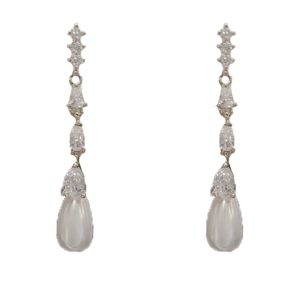 KKLDOGS CZ Teardrop Pearl Dangle Drop Earrings for Women