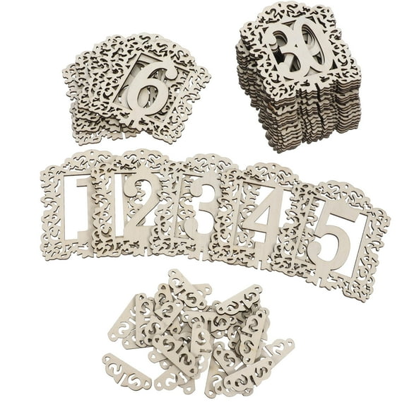 Raindrops Self Standing Table Numbers Wood Color Minimalist Design 30Pcs 4.3X3.7X0.08In