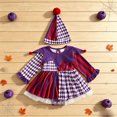 thumbnail image 5 of Baby Girls Boys Clown Outfit Pom Jester Romper Long Sleeve Holiday Party Cute Playsuit with Hat Onesis Cosplay Outfits Purple 1-3 Months, 5 of 6