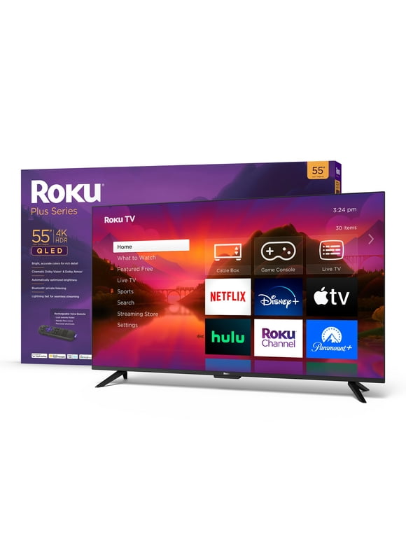 Roku 55 Plus Series 4K Dolby Vision HDR10+ QLED Smart Roku TV with Roku Voice Remote Pro, Striking 4K Resolution, Automatic Brightness, Dolby Vision and HDR10+