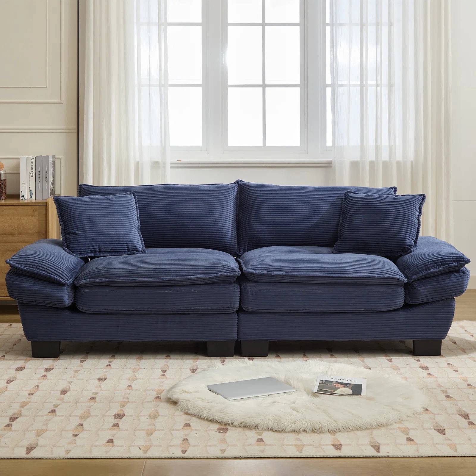 84" Comfy Corduroy Sofa 2-Seater Deep Seating Loveseat with Pillows for Small Spaces