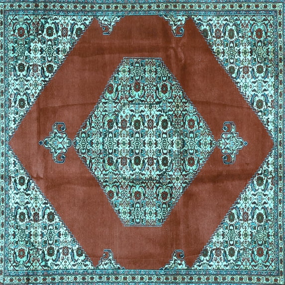 Ahgly Company Indoor Square Medallion Light Blue Traditional Area Rugs, 3' Square