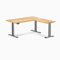 Desky Hardwood L-Shape Sit Stand Desk - White Oak / 60 X 30 X 62 X 20 Inches / Space Gray
