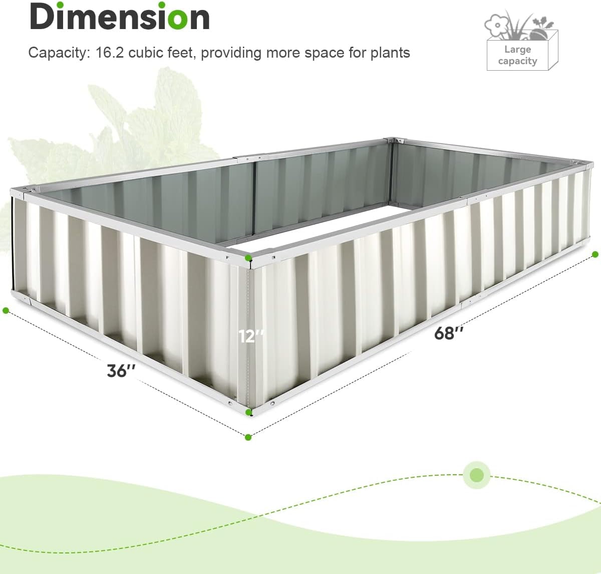 KING BIRD 68"x 36"x 12" Ivory Easy for DIY Color Raised Garden Bed Galvanized Steel Metal Planter Kit Box Grey W/ 8pcs T-Types Tag & 1 Pair of Gloves, 17 Cu. ft.