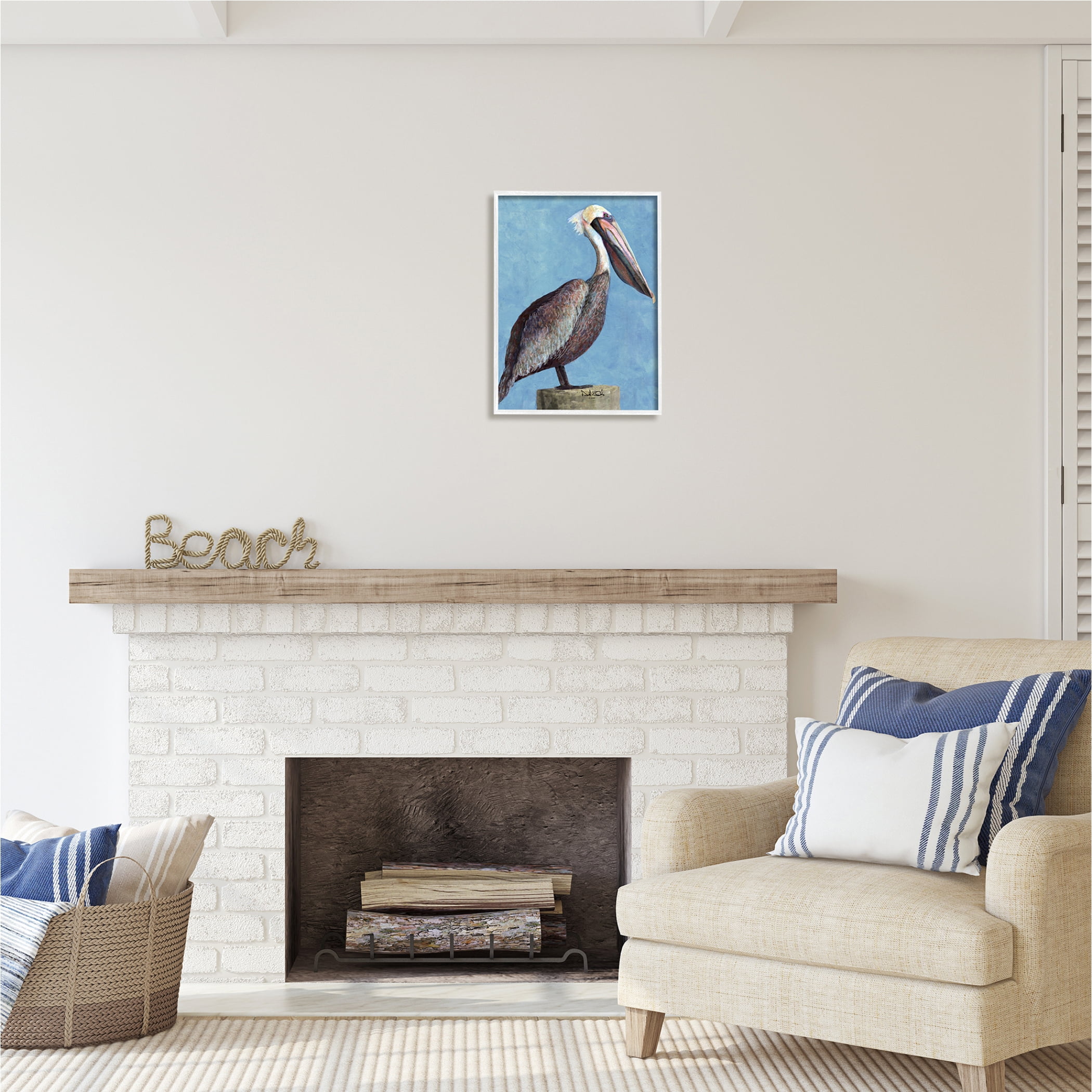 Stupell Industries Blue Pelican Portrait Animals & Insects Painting White Framed Art Print Wall Art, 16 x 20