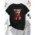 thumbnail image 3 of Women's Casual Hoodie Puppy Graphic Tee - Short Sleeve, Round Neck, Comfortable Polyester Blend, Machine Washable, Perfect for Casual Attire, 3 of 8