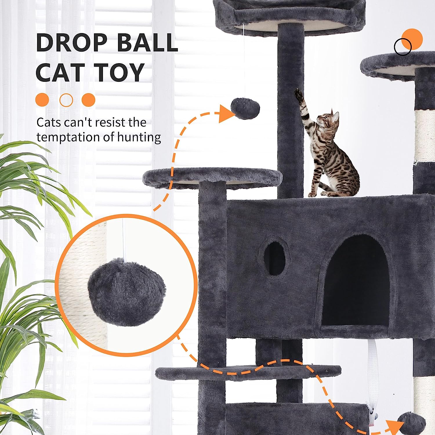 Dkelincs 70"H Large Multilevel Cat Tree, Double Condo Cat Tower with Scratching Post Tower & 3 Top Perches, Ashy
