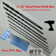 MTP  7X 12" Extra Long Brad Point Drill Bit 1/8 5/32 1/4 5/16 3/8 1/2 Wood Hole Free Bag