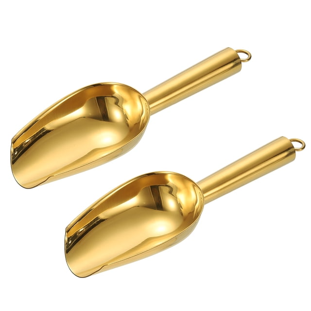 Uxcell 2Pcs Cucharón de Metal para Hielo, 7.1 pulgadas Cucharón de Acero Inoxidable para Uso en Bar, Dorado