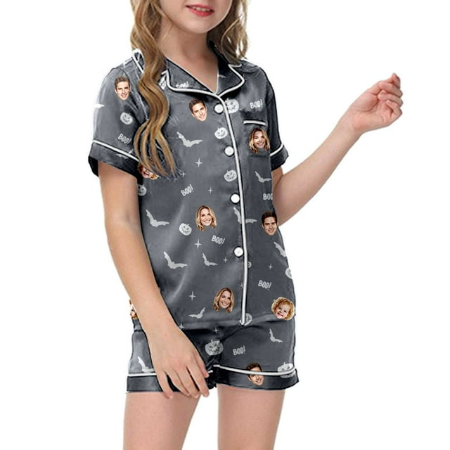 Ensemble de Pyjama Imprimé Halloween pour Enfants Manches Courtes Boutonné et Shorts