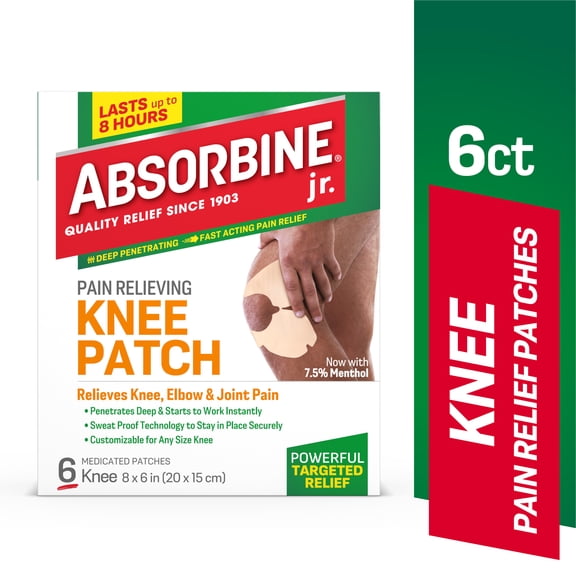 Absorbine Jr. Knee Pain Relief Patch for Knee Cramps, Strains, and Joint Pain, 6 Count