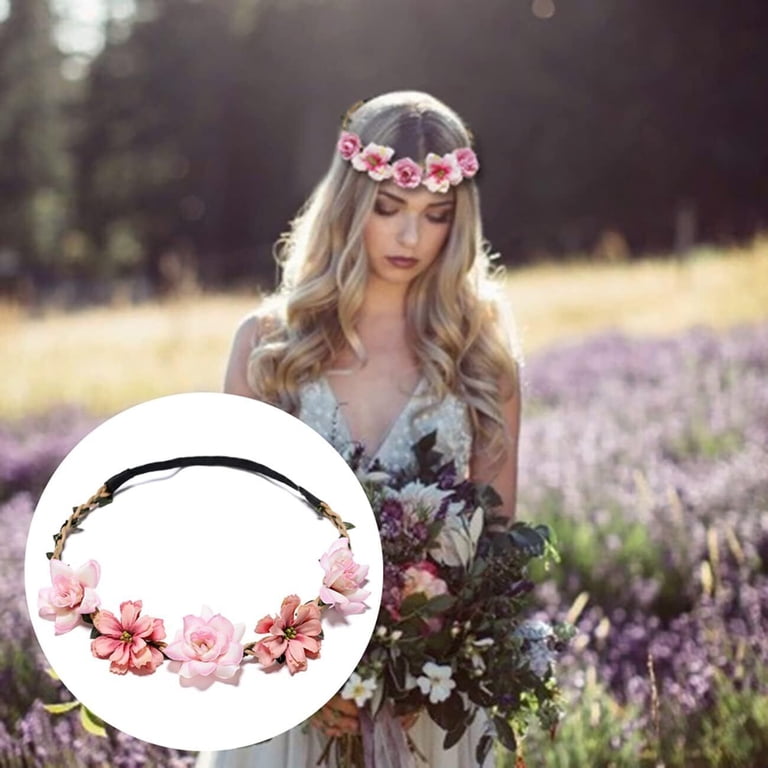 Boho Flower Crown Headband Tiara Floral Hair Accessory Prom Wedding Flower Crown Wedding, Bridal Headpiece, Hair Wreath Hairband  main image 4