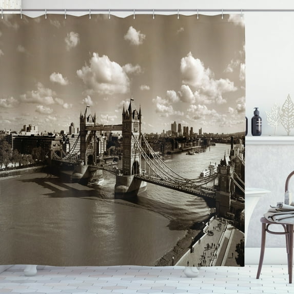 Ambesonne Travel Shower Curtain, Tower Bridge and the Sky, 69"Wx84"L, Sepia White