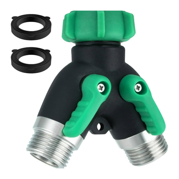 Heavy Duty 2-Way Hose Y Splitter - Garden Water Connector with Dual Shut-Off Valves & Rubberized Grip for Lawn, Irrigation & Outdoor Watering Systems