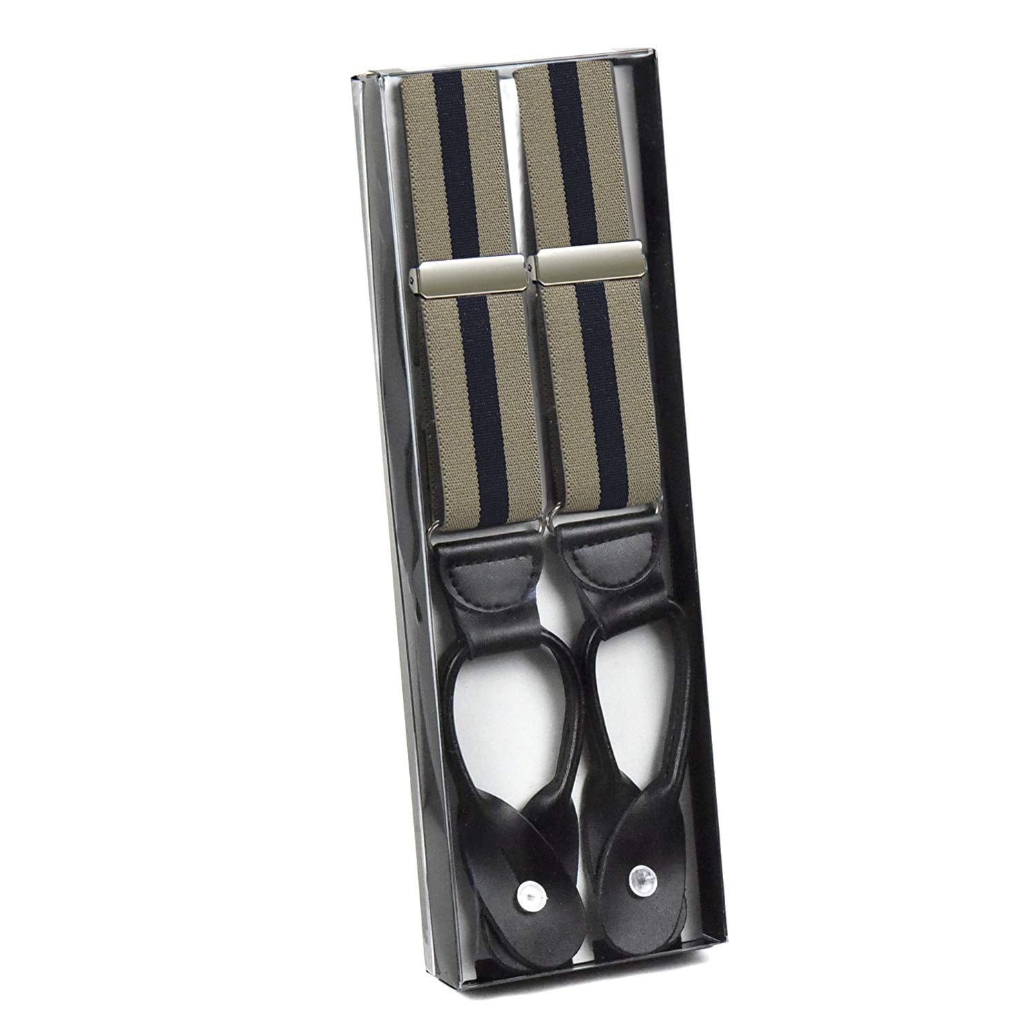 Hold'em 1 ¼ Fancy Stripes Solid Suspenders for Men Y-Back - Regimental Stripe Tan