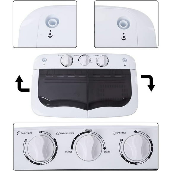 15LBS Portable Twin Tub Washer - Compact Mini Washer & Spin Combo, Built-in Gravity Drain, Grey, Ideal for Laundry Room/Apartment/Dorm/RV