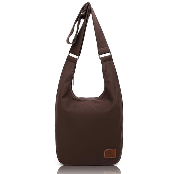 Hippie Crossbody Bag Top Zip Large Cotton Sling Bag Jacquard cloth Handmade Bags (Brown)