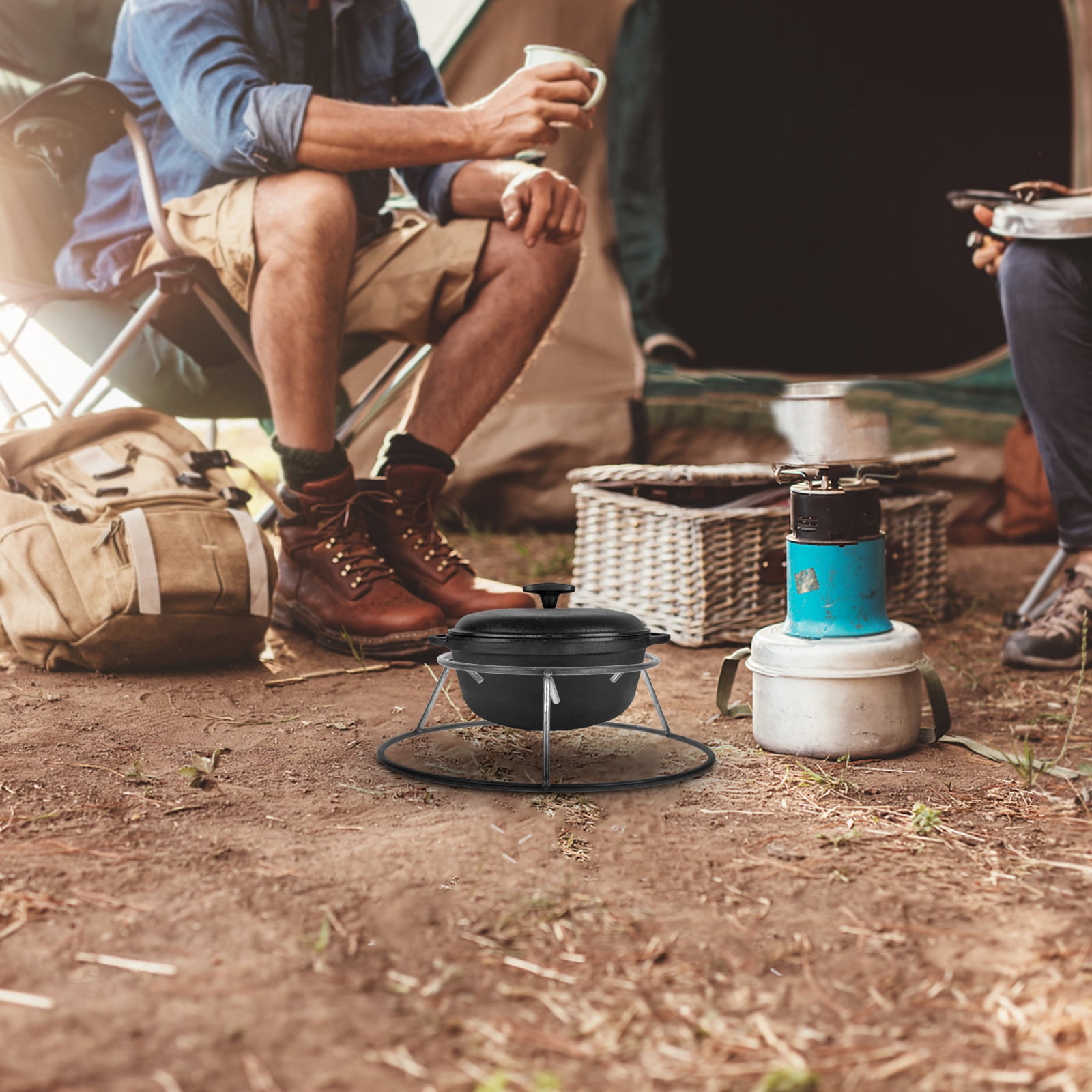 LOLIPPYY Portable Iron Pot Rack for Camping - Reusable Wok Holder, Gas Stove Stand, Fry Pan Support, Outdoor Cooking Accessory