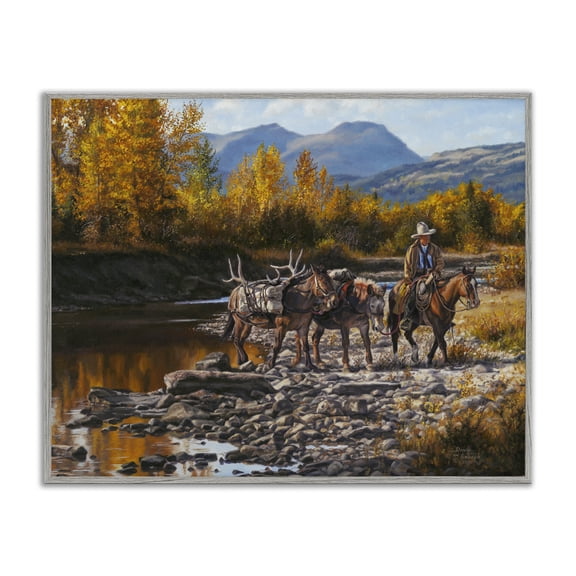 Stupell Industries Southwestern Down From High Country Cowboy Gray Framed Giclee Art, 14 x 11, by David Graham