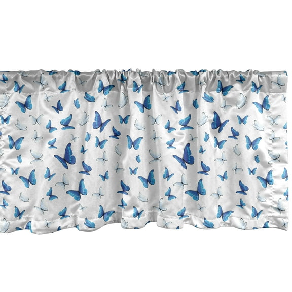 Ambesonne Butterfly Window Valance, Rainforest Wilderness, 54" X 12", Blue White Black
