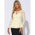 thumbnail image 2 of DARING DIVA Lace Peplum Round Neck Elegant Blouse M Apricot, 2 of 6