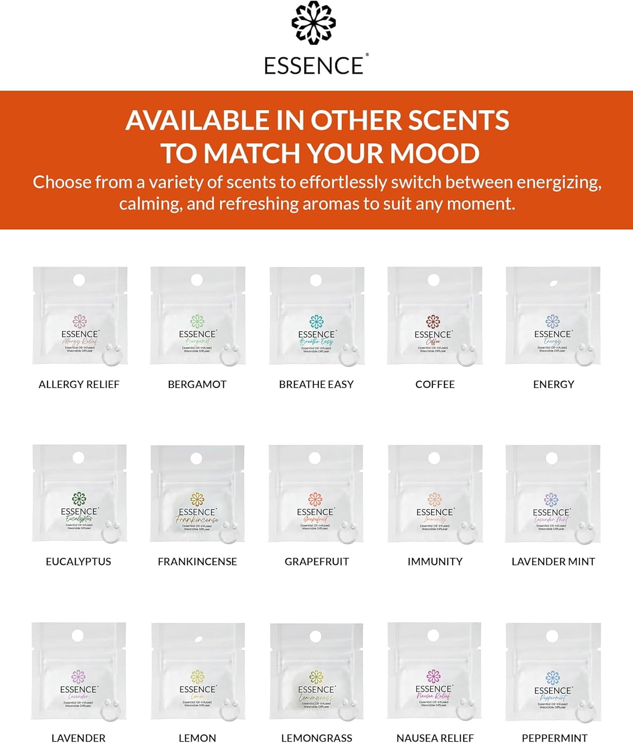 Essence Aromatherapy Nasal Diffuser Ring – Orange – 3pk – Personal Wearable Essential Oil Inhaler