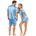 thumbnail image 5 of Garbnen Silk Couples Pajamas Matching Sets 2 Piece Short Sleeve Button Down Sleepwear Pjs Shorts Set Comfy Mens Loungewear Set Blue L, 5 of 8
