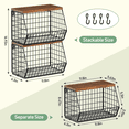 thumbnail image 7 of 2 Pack Stackable Fruit Basket with Wood Lid for Kitchen Counter, Wall-Mountable Wire Baskets with 4 Banana Hanger Hooks, Storage Wire Organizing Basket for Fruit, Onion, Potato, Vegetable, Bread, 7 of 7