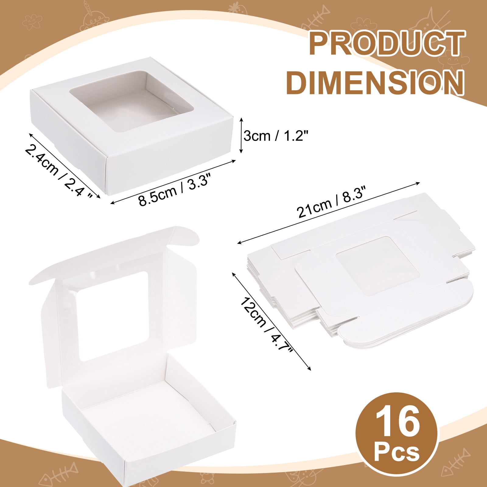 Unique Bargains 16Pcs Durable Stylish Kraft Paper Gift Boxes White  4.1" x 4.1" x 1.2"