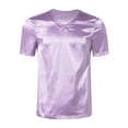 thumbnail image 5 of Eandarui Mens Nightwear Comfy Nightshirt V Neck Short Sleeve Satin T-Shirt Loose Pajama Blouses Lavender L, 5 of 7